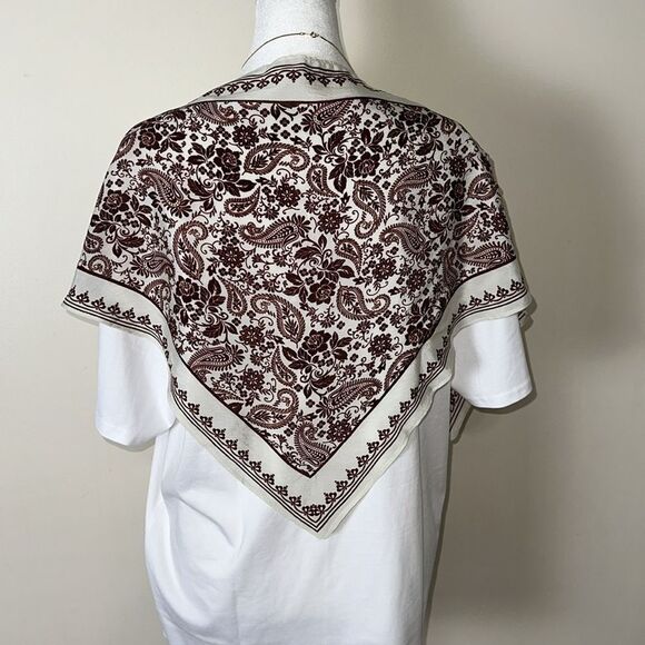 free people OS Ivory Burgundy SO PAISLEY Floral Triangle Bandana Scarf - Picture 2 of 9